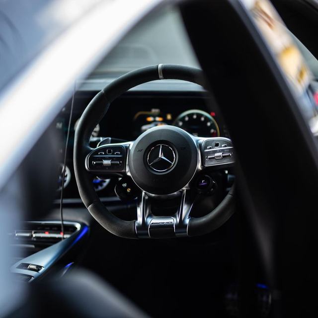 Mercedes steering wheel and dashboard detail